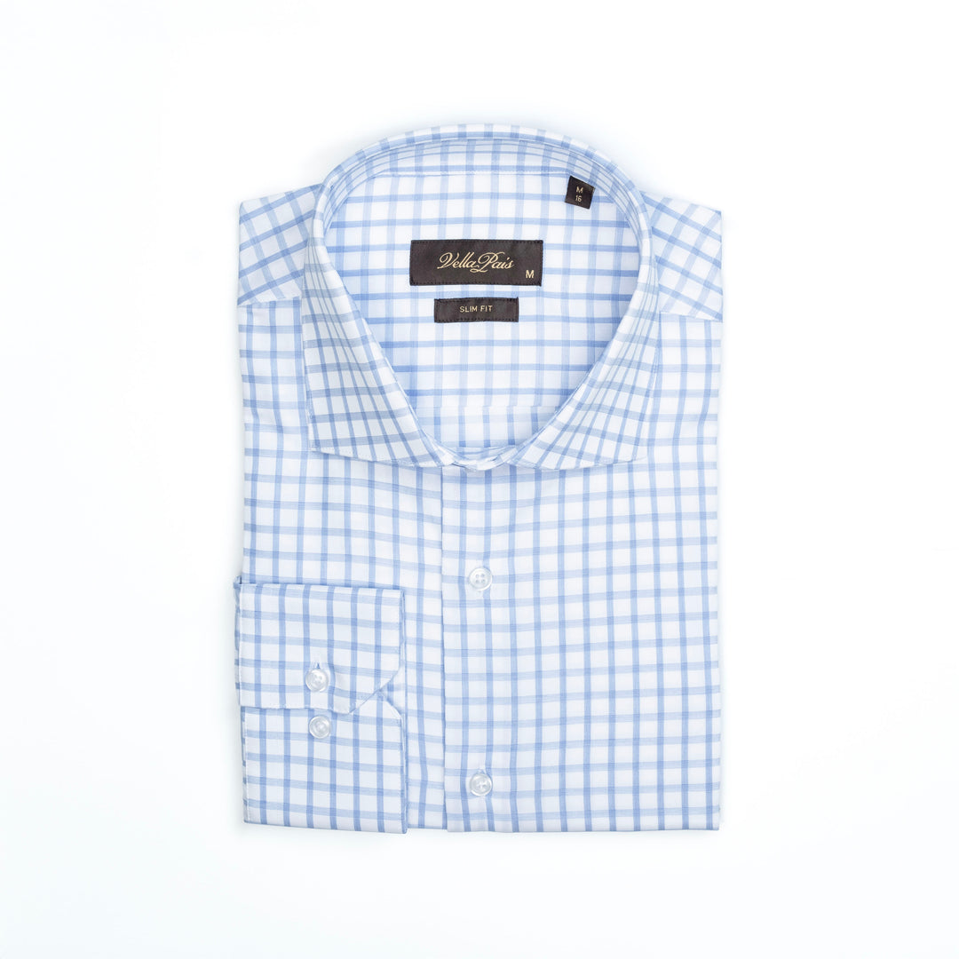 VELLAPAIS Men's Carlton Slim Fit Cotton Dress Shirt - White