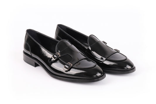 Carlton Short Cut Patent Leather Double Monk Loafers